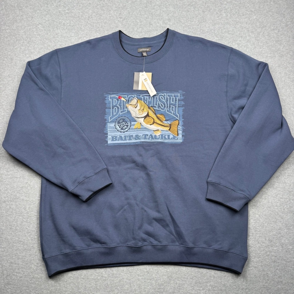 Croft & Barrow Mens XLT Blue Embroidered Big Fish Bait & Tackle Sweatshirt NWT
